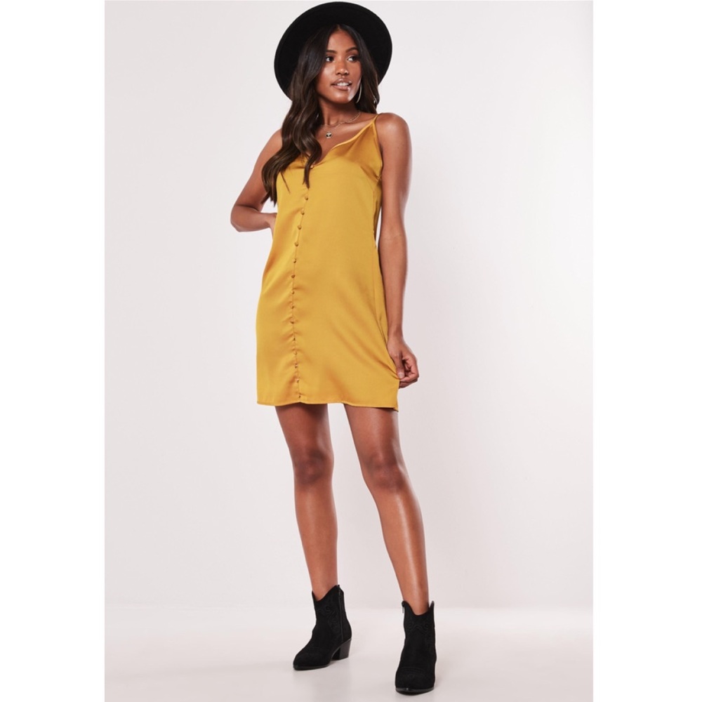 Missguided Mustard Cami Button Through Sli…